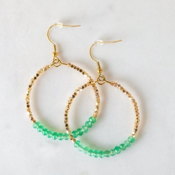 Sparkly Green Beaded Hoops Gemstone Hoops Waterproof and Non-tarnish jewelry - Picture 1 of 5
